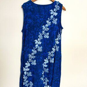 Vintage Le Cera Blue Tropical Bohemian Sleeveless Floral Midi Dress Size Large